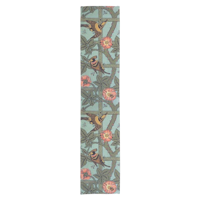 Climbing Rose & Small Bird, William Morris Short Table Runner (Front)