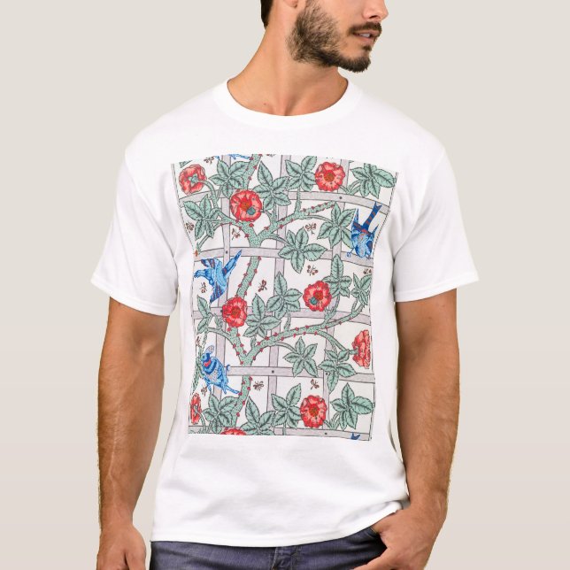 Climbing Rose & Small Bird, William Morris T-Shirt (Front)
