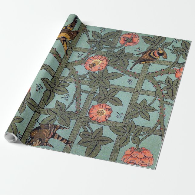 Climbing Rose & Small Bird, William Morris Wrapping Paper (Unrolled)