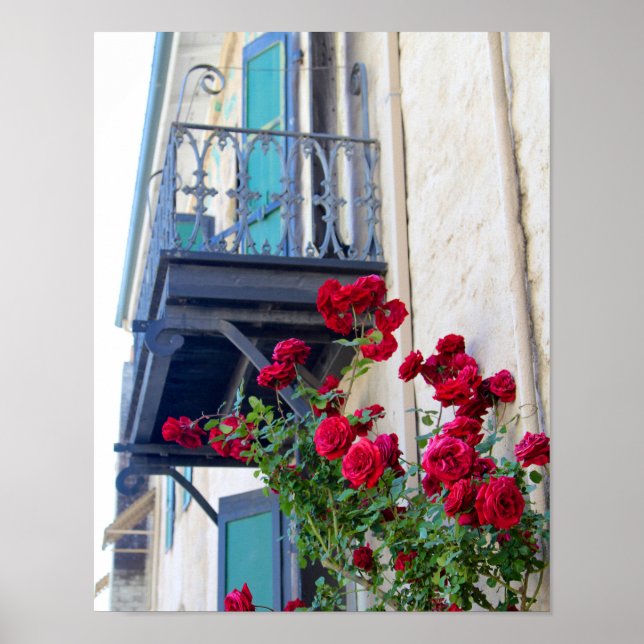 Climbing Roses, Rustic Hotel Balcony Poster (Front)