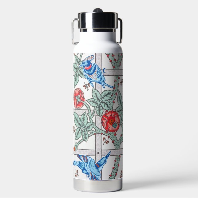 Climbing Roses & Small Birds, William Morris Water Bottle (Front)