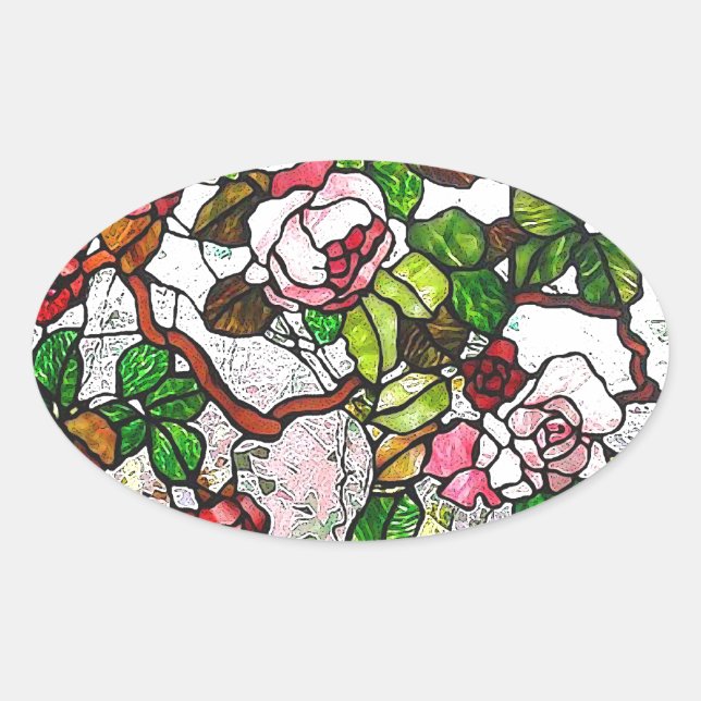 Climbing Roses - stained glass Oval Sticker (Front)