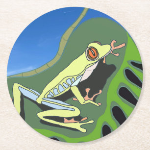 Climbing Tree Frog Round Paper Coaster