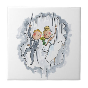 Climbing Wedding Couple Ceramic Tile
