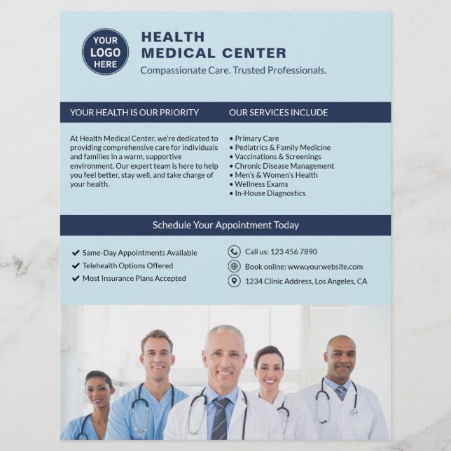 Clinic Doctor Healthcare Custom Logo Light Blue Flyer (Front)