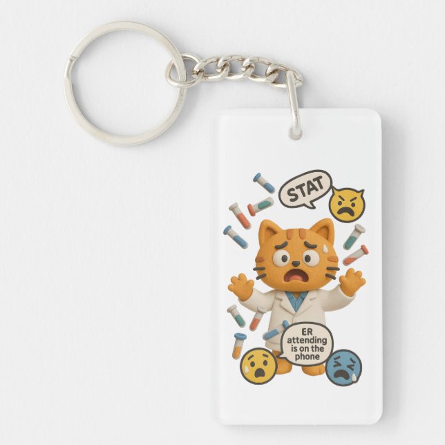 Clinical Lab Tech Cat Running So Many Tests Key Ring (Front)