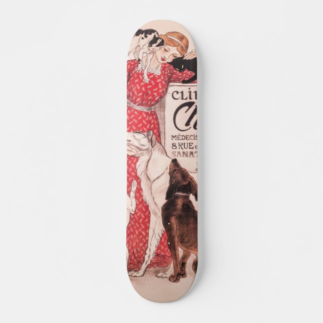 Clinique Cheron Vintage Dog Cat Steinlen Poster Skateboard (Front)