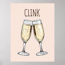 Clink Champagne Poster – Minimalist Party Art