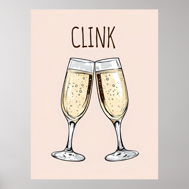Clink Champagne Poster – Minimalist Party Art (Front)