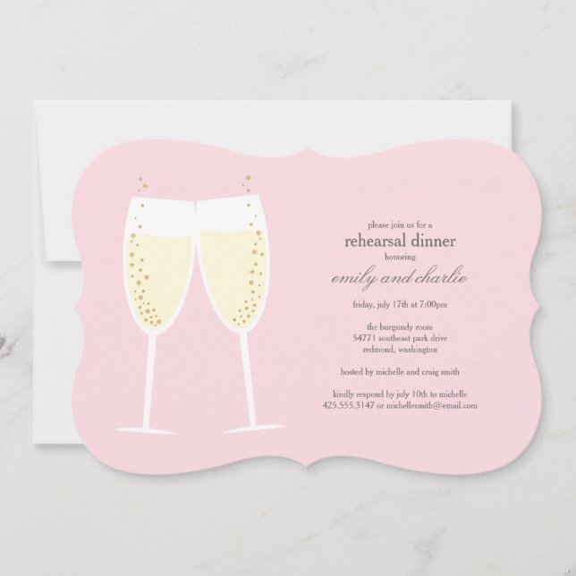 Clinking Glasses Wedding Rehearsal Invitation (Front)