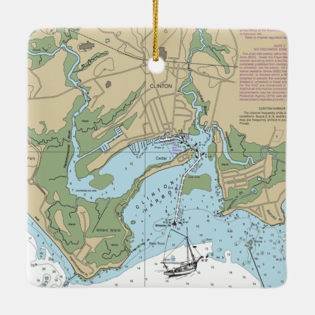 Clinton CT Nautical Chart Ceramic Ornament (Back)