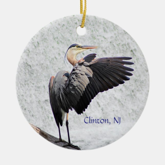 Clinton, NJ Great Blue Heron Ceramic Ornament (Front)