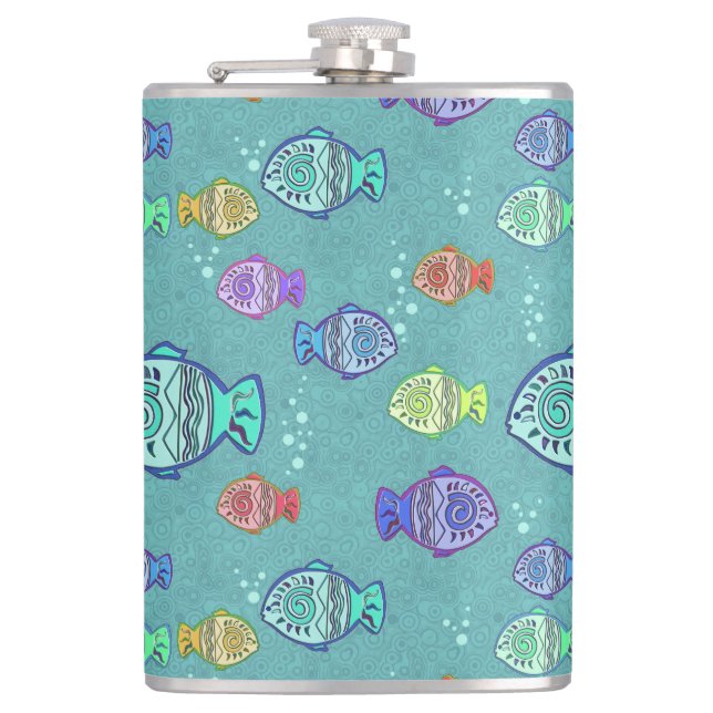 Clip Art Fish Pattern + your ideas Hip Flask (Front)