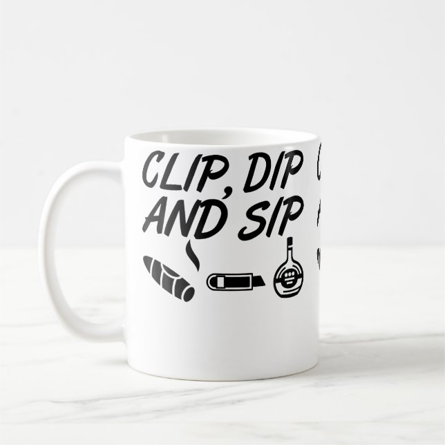 Clip Dip Sip Funny Cigar Cutter Cognac Coffee Mug (Left)