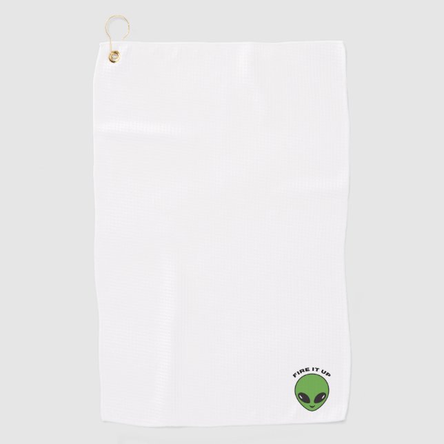 Clip Towel / Golf Towel - Alien Head Fire It Up (Front)