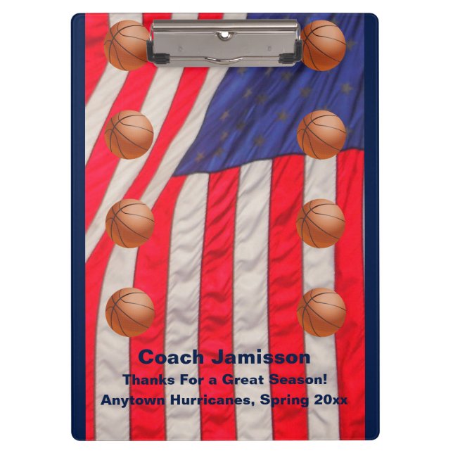 Clipboard, American Flag, Basketball Coach Clipboard (Front)