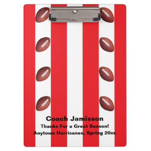 Clipboard, Red and White Stripe, Football Coach Clipboard