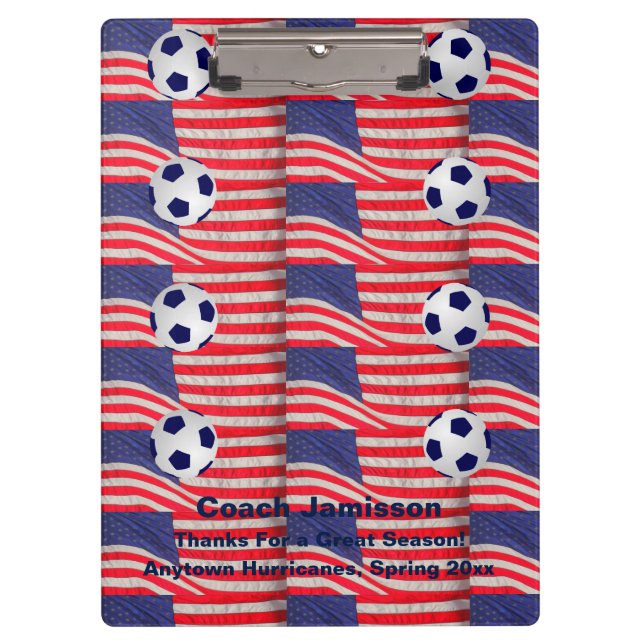 Clipboard, Repeating American Flags, Soccer Coach Clipboard (Front)