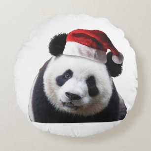 Clipped-Panda-Santa-2 Round Cushion