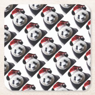 Clipped-Panda-Santa-2 Square Paper Coaster