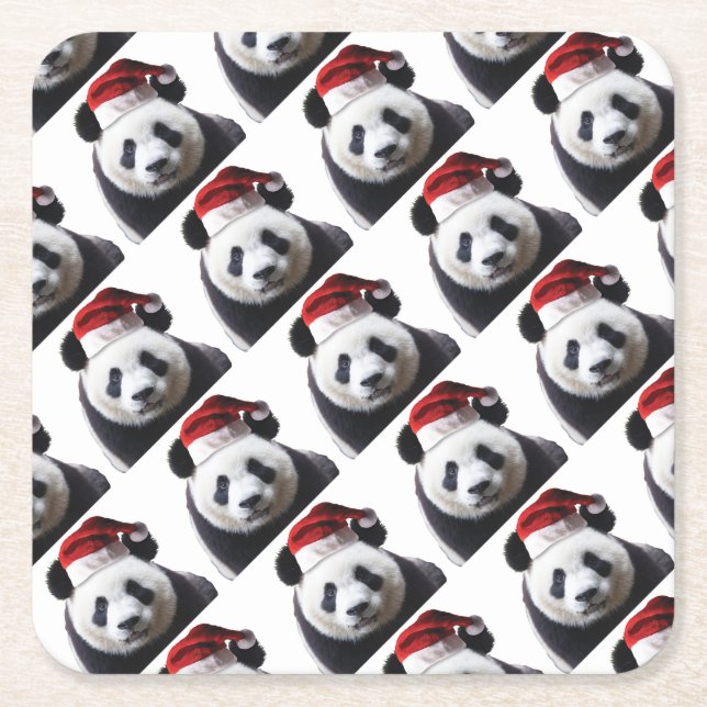 Clipped-Panda-Santa-2 Square Paper Coaster (Front)