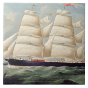 Clipper Barque 'Clendovey' (oil on canvas) Tile