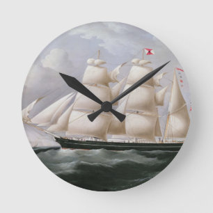 Clipper Barque 'Procymatia' off Dover (oil on canv Round Clock