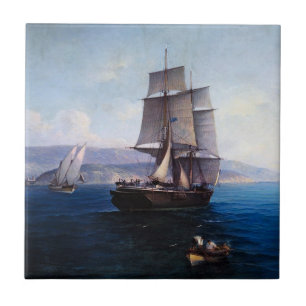 Clipper Sailing ship and Steamer 1900's Ceramic Tile