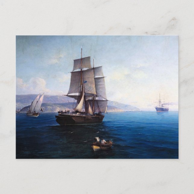 Clipper Sailing ship and Steamer 1900's Postcard (Front)