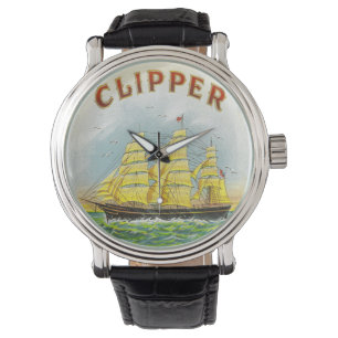 Clipper Sailing Ship Vintage Cigar Box Label Watch