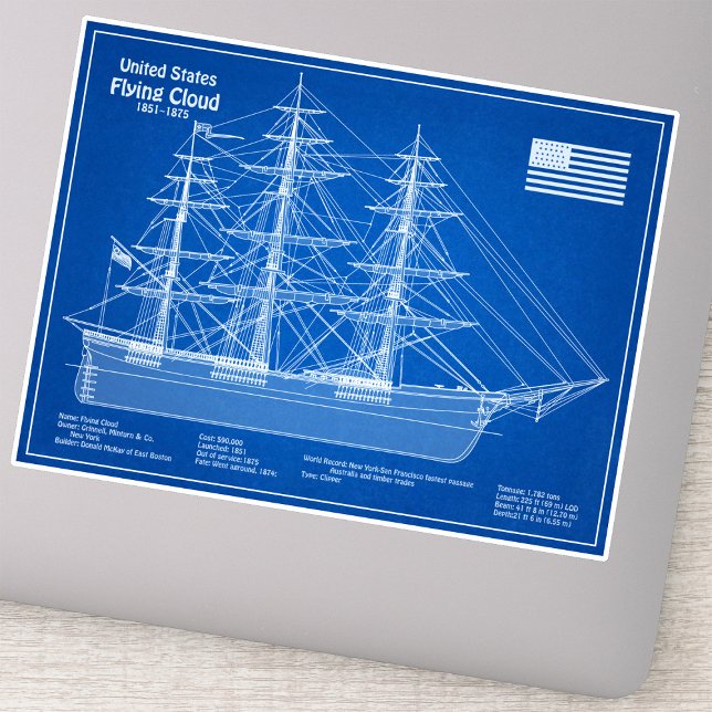 Clipper Ship Flying Cloud - Blueprint ABD (Clipper Ship Flying Cloud - Blueprint ABD. Sticker)