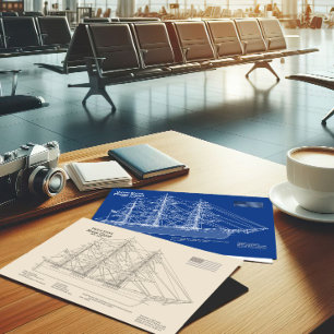 Clipper Ship Flying Cloud - Blueprint ABD Postcard