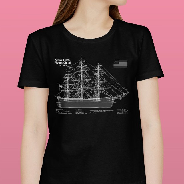 Clipper Ship Flying Cloud - Blueprint ABD T-Shirt (Clipper Ship Flying Cloud - Blueprint ABD. Women Basic Black T-Shirt )