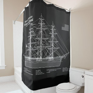 Clipper Ship Flying Cloud - Blueprint PD Shower Curtain