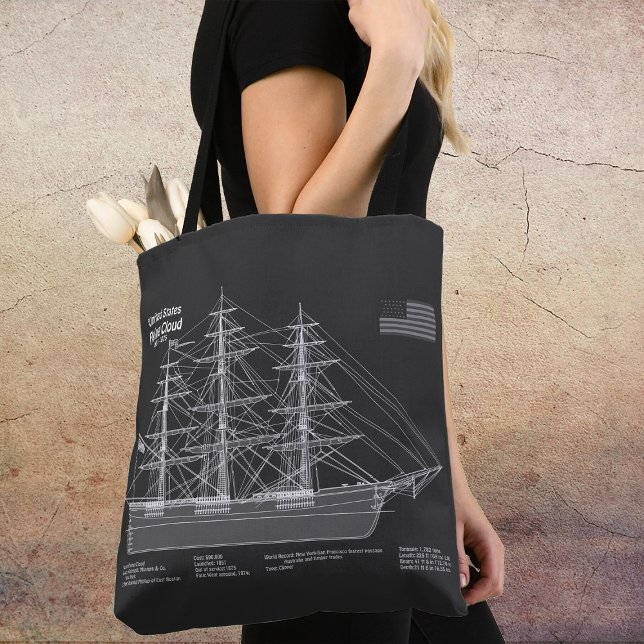 Clipper Ship Flying Cloud - Blueprint PD Tote Bag (Clipper Ship Flying Cloud - Blueprint PD. Tote Bag)