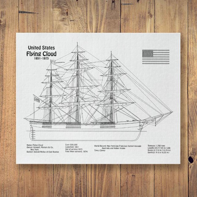 Clipper Ship Flying Cloud - Ship Blueprint BD Jigsaw Puzzle (Clipper Ship Flying Cloud - Ship Blueprint BD. Jigsaw Puzzle)