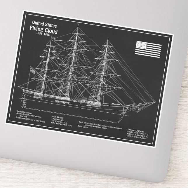Clipper Ship Flying Cloud - Ship Blueprint PD (Clipper Ship Flying Cloud - Ship Blueprint PD. Sticker)