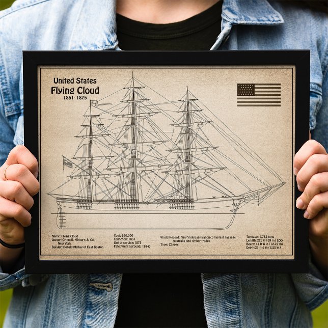 Clipper Ship Flying Cloud - Ship Blueprint SD Photo Print (Clipper Ship Flying Cloud - Ship Blueprint SD. Photo Print)
