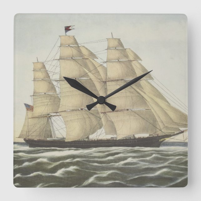 Clipper Ship, Flying Cloud Square Wall Clock (Front)