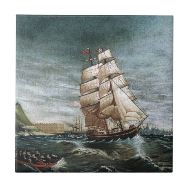 Clipper Ship in New York Harbour 1890 Ceramic Tile (Front)