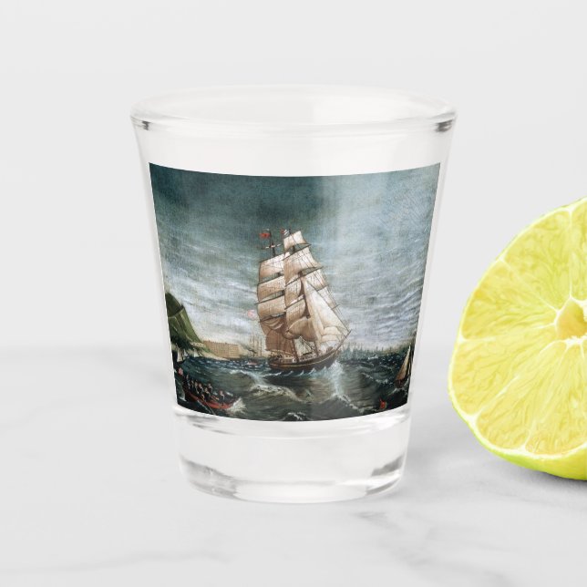 Clipper Ship in New York Harbour 1890 Shot Glass (Front)
