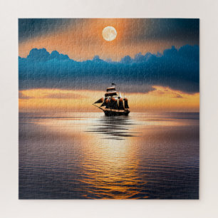 Clipper Ship On Moonlit Ocean Jigsaw Puzzle