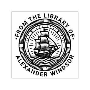 Clipper Ship Sailing Boat Round Library Book Name Self-inking Stamp