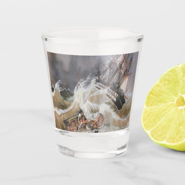 Clipper Ship Storm at Sea 1870s Shot Glass (Front)