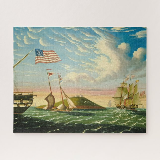 Clipper Ships Boston Harbour 1800s Jigsaw Puzzle (Horizontal)