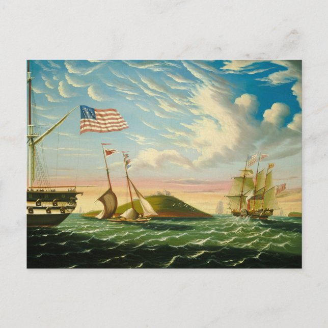 Clipper Ships Boston Harbour 1800s Postcard (Front)