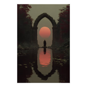 Cloaked Figure Blood Sun Gothic Arch Poster