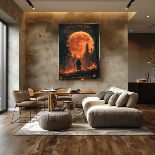 Cloaked Figure Halloween - Full Moon & Fire Forest Poster