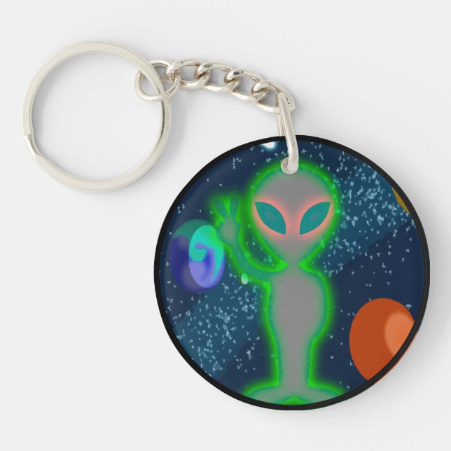 Cloaked Glowing Peace Space Alien Key Ring (Front)