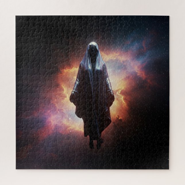 Cloaked Mystic Entity Hovering in Outer Space Jigsaw Puzzle (Vertical)